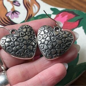 Vintage 80s Large Oversized Silver Tone Puff Heart Earrings